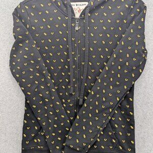 True Religion Hoodie Womens XS Black Full Zip All Over Logo Print Sweatshirt